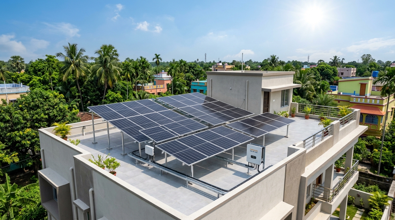 Rooftop solar installation on residence in Krishnanagar, Nadia West Bengal