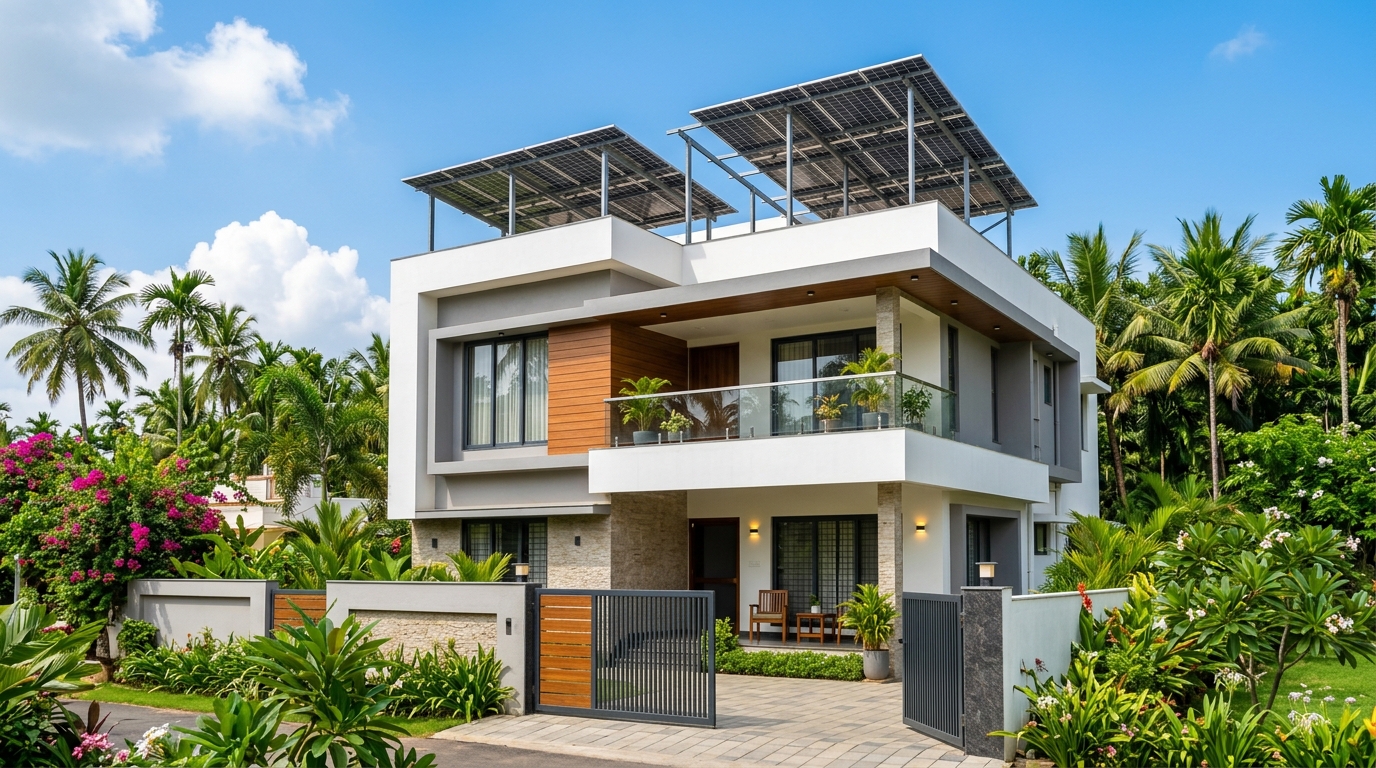 Rooftop solar on residential bungalow in Krishnanagar, Nadia